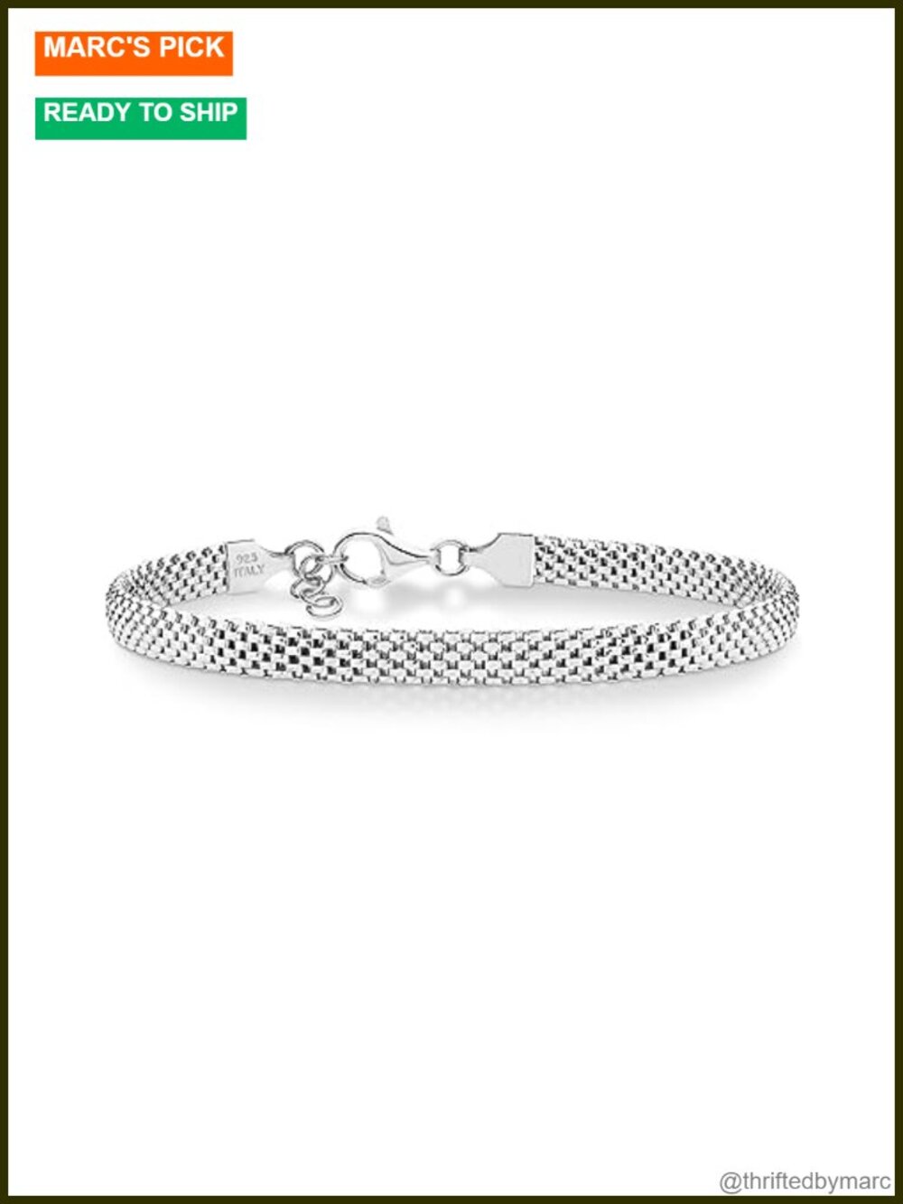 Italian 925 Sterling Silver 5mm Mesh Bracelet for Women